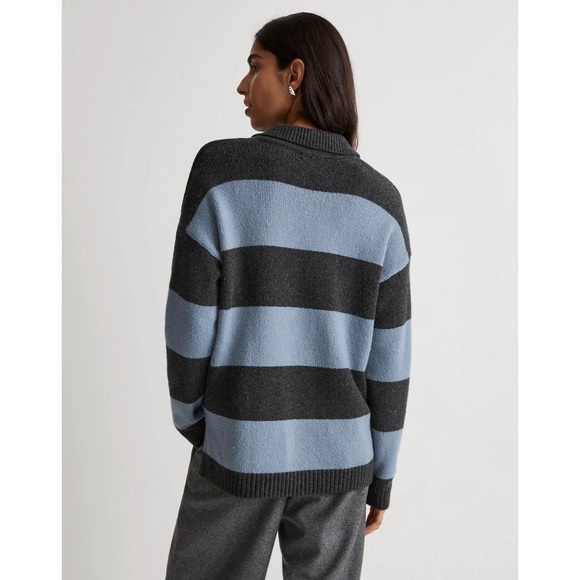 Madewell Rugby Stripe Polo Sweater Blue Grey Wool Alpaca Size XS - Picture 5 of 11